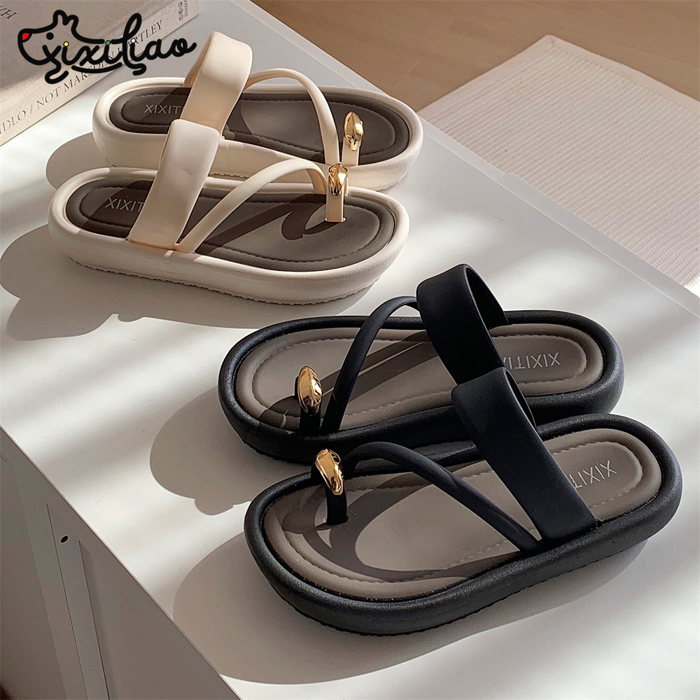 细细条 沙滩防滑平底一字带夹脚拖鞋女夏季外穿时尚拼色凉拖鞋ins,女鞋,人字拖,淘宝优惠券,粉丝福利购,淘宝优惠卷