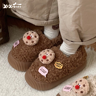 细细条 红鼻子曲奇饼干面包鞋休闲外穿百搭趣味冬季羊羔毛棉鞋女