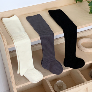 细细条 过膝袜女ins日系简约风秋冬百搭纯色jk显瘦大腿袜竖纹长袜