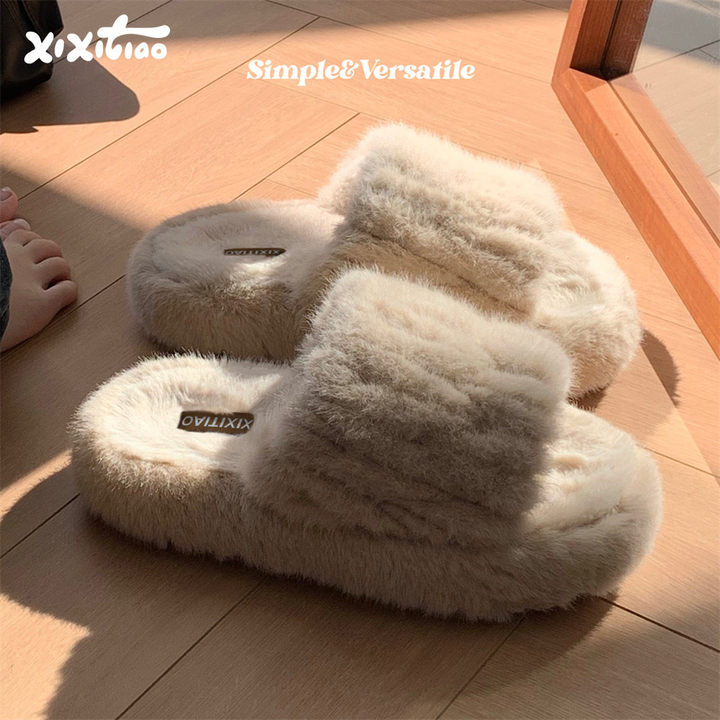 细细条女士时尚室内外毛毛拖鞋