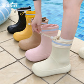 抽绳束口亲子户外防滑防水反光胶鞋 通用雨靴女ins时尚 四季 细细条