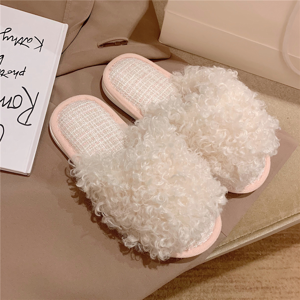 潮时尚细细条ins风一字毛毛拖鞋