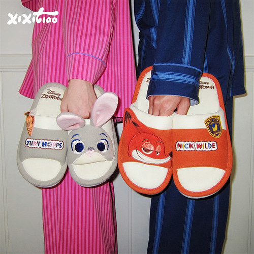 细细条迪士尼尼克朱迪棉麻拖鞋