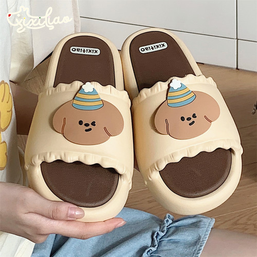 细细条少女心可爱小狗一字拖鞋