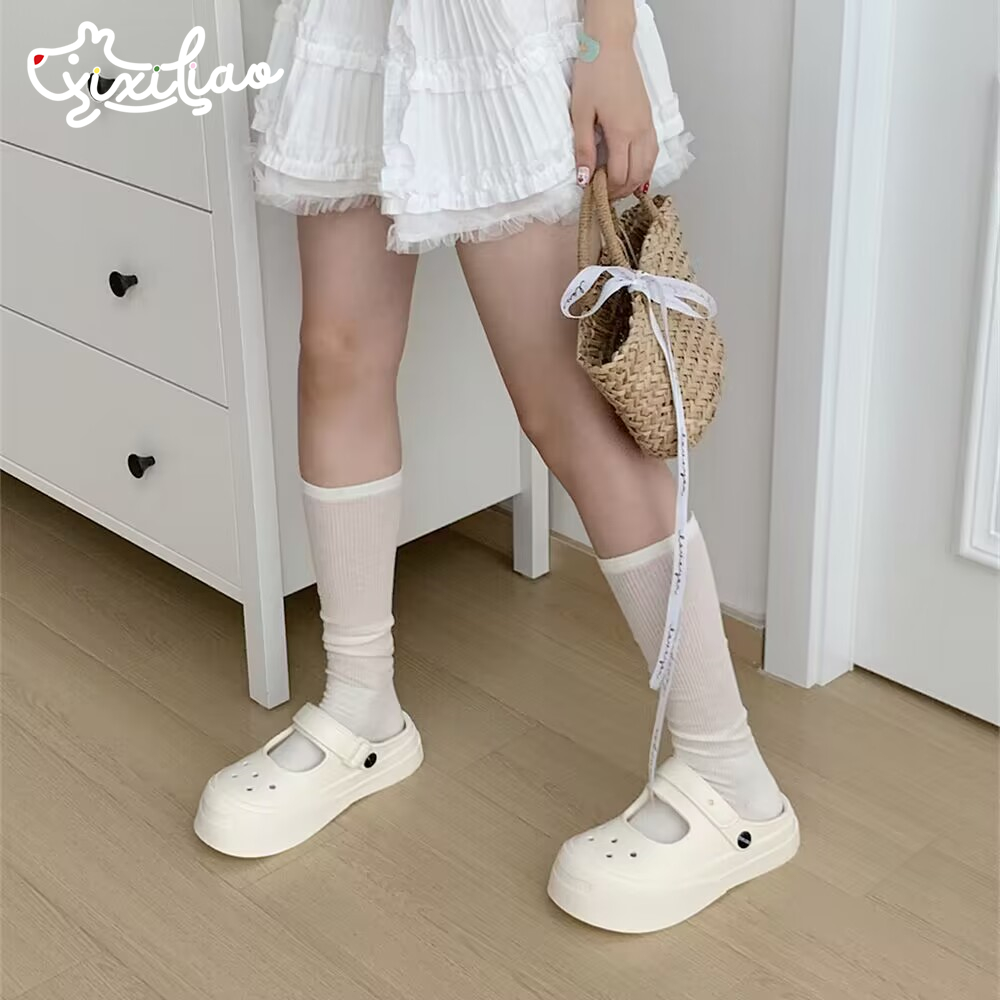 细细条仙女风纯色玛丽珍洞洞鞋