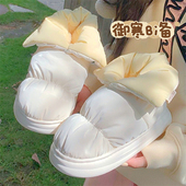 细细条 防水羽绒布雪地靴女冬加绒加厚保暖可爱面包棉鞋 短筒棉靴