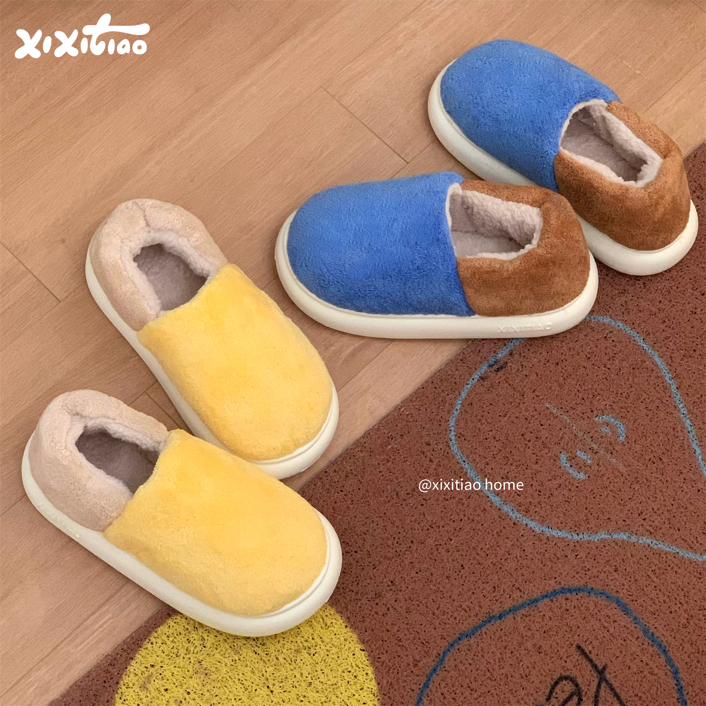 细细条新款情侣日系撞色毛毛鞋