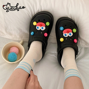 eva厚底网红包头凉拖鞋 细细条 户外穿时尚 女夏季 搞怪青蛙嘴洞洞鞋