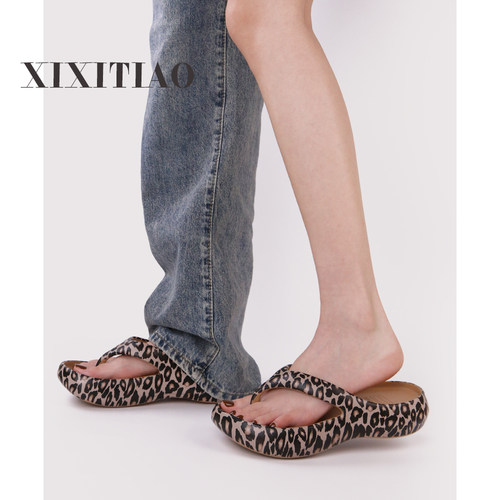 细细条辣妹欧美风豹纹凉拖