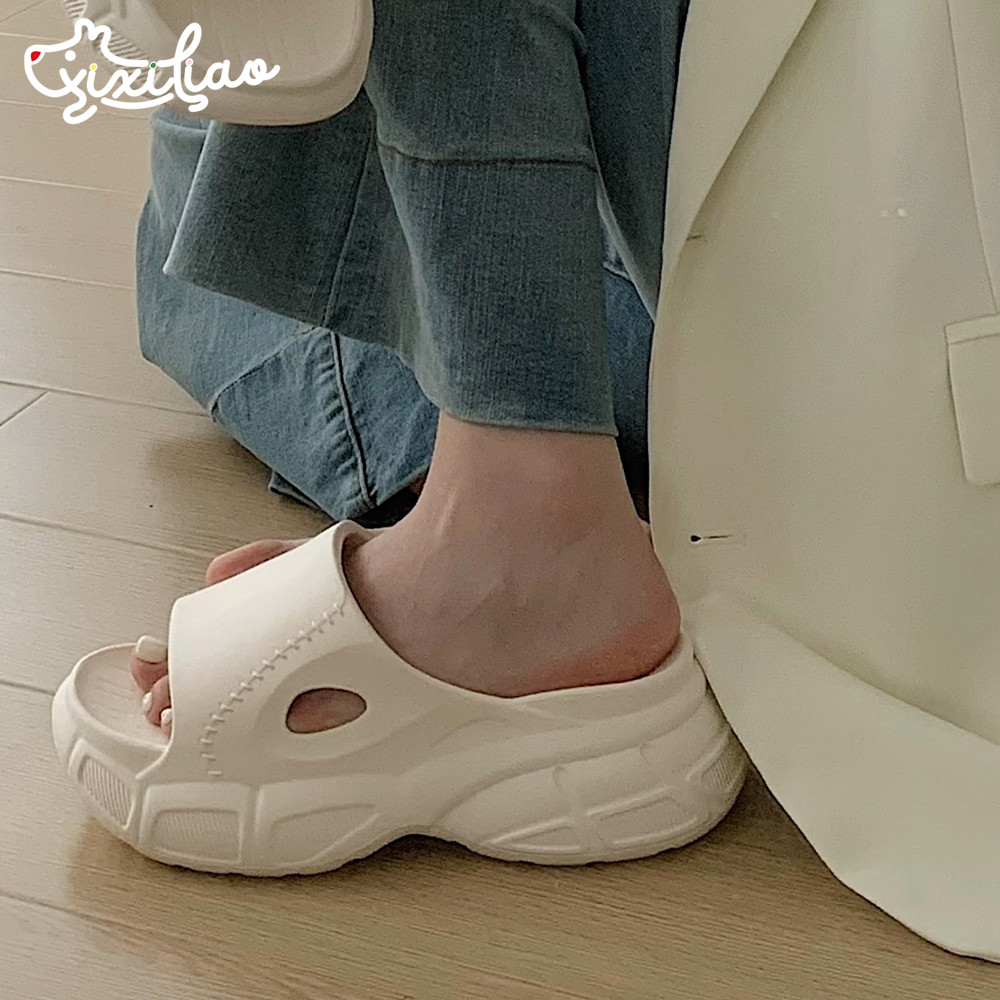 细细条 女士户外时尚休闲增高跟凉拖鞋ins百搭简约风纯色沙滩拖鞋,女鞋,一字拖,淘宝优惠券,粉丝福利购,淘宝优惠卷