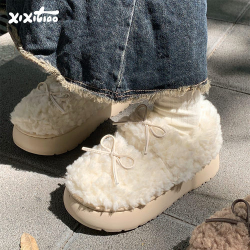 细细条仙女风网红蝴蝶结豆豆鞋