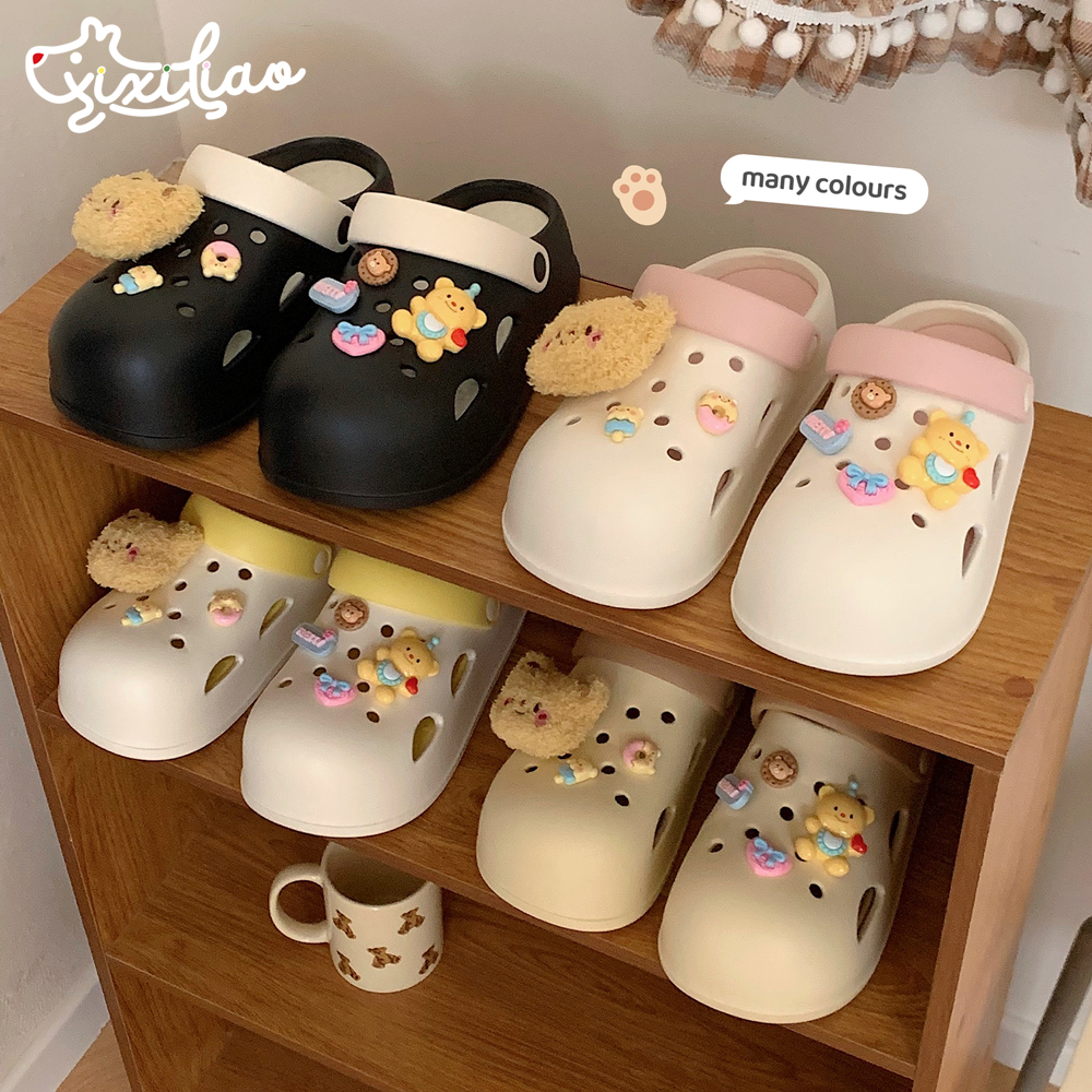 细细条毛绒小熊少女心洞洞鞋