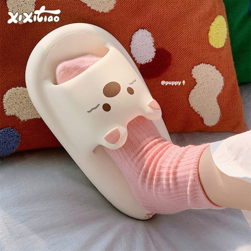 细细条呆萌小狗厚底一字拖鞋女