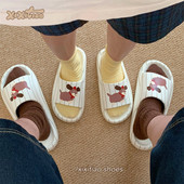 细细条 男女 eva防臭软底可爱居家拖鞋 卡通围巾小狗情侣夏季 凉拖鞋