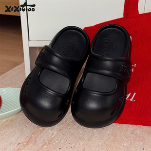 细细条 创意魔术贴玛丽珍凉拖鞋女增高外穿防滑百搭夏季包头拖鞋