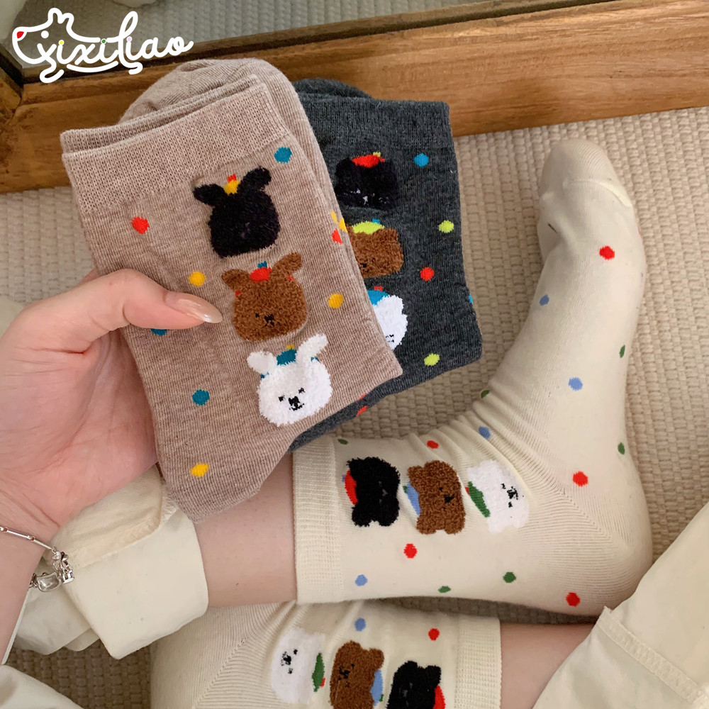 细细条少女心可爱小熊袜子