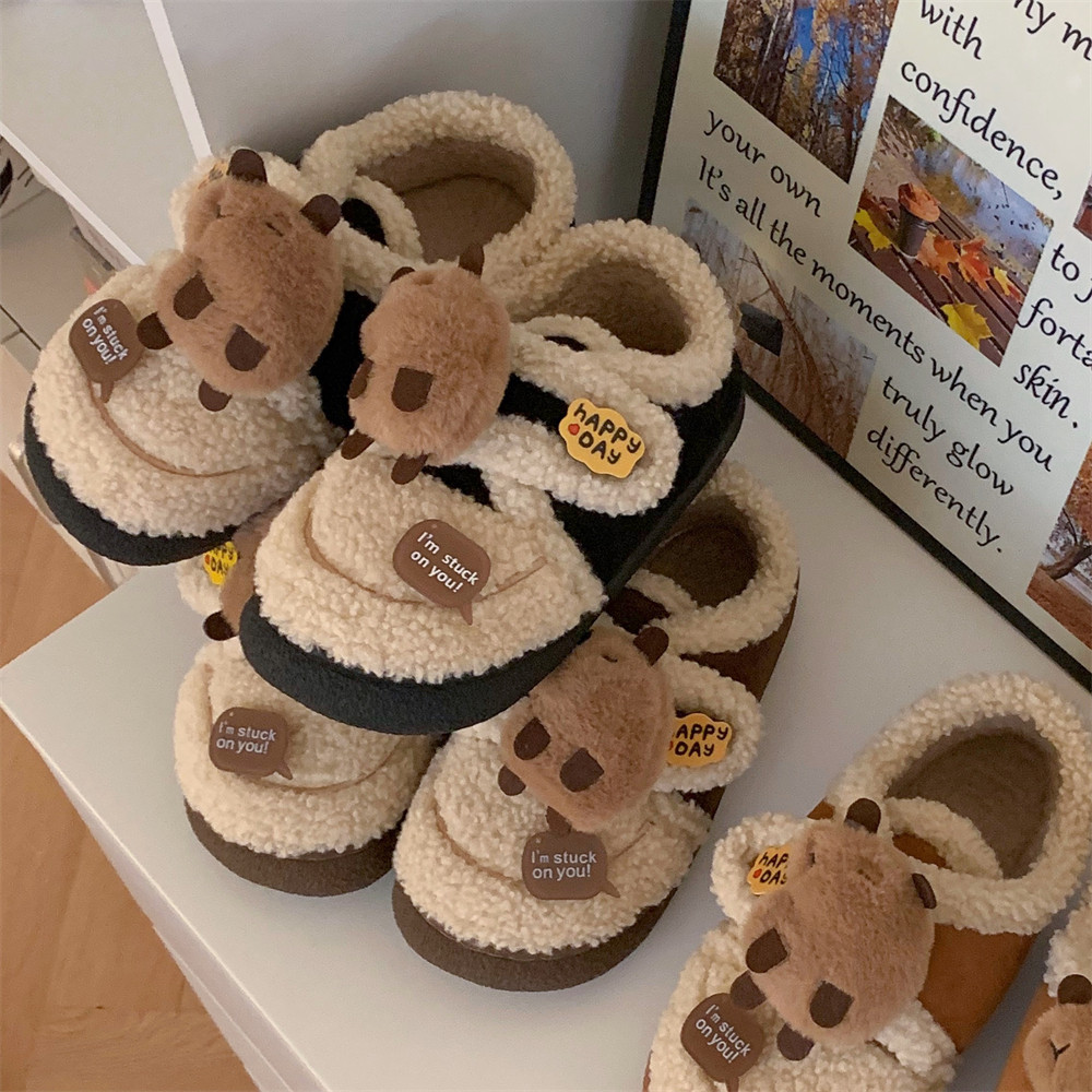 细细条 魔术贴羊羔毛棉鞋女冬季百搭可爱卡皮巴拉水豚外穿豆豆鞋,女鞋,乐福鞋（豆豆鞋）,淘宝优惠券,粉丝福利购,淘宝优惠卷