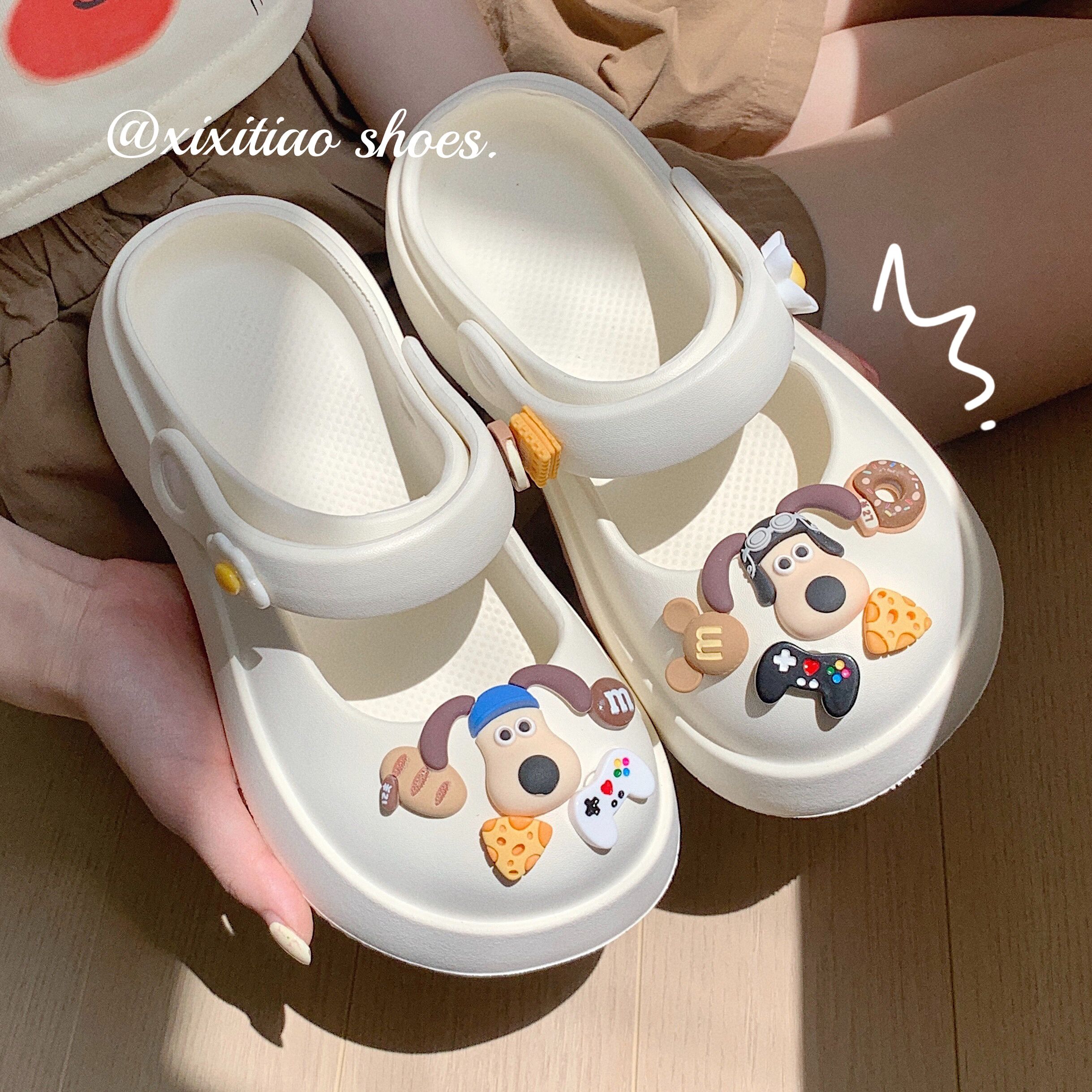 细细条可爱大头小狗包头凉拖鞋