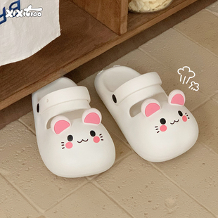 防撞厚底度假沙滩洞洞鞋 细细条 女夏软萌小老鼠玛丽珍包头凉拖鞋