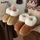 女冬加绒加厚面包鞋 细细条 保暖毛绒圈口户外棉鞋 防滑厚底雪地靴