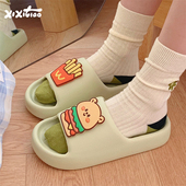 室内外凉拖 男女eva菱格软底可爱情侣夏季 细细条 小熊薯条汉堡拖鞋