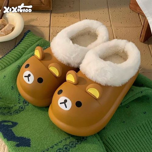 细细条户外厚底防水棉拖鞋女