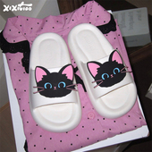 细细条 少女心ins可爱黑猫拖鞋 女eva居家浴室防滑网红外穿凉拖夏