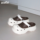 洞洞鞋 细细条 ins 户外夏季 休闲增高个性 拿铁色包头凉拖鞋 女士时尚