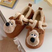 女士休闲外穿防滑包跟棉拖鞋 冬季 趣味卡通狗狗亲子勃肯鞋 细细条