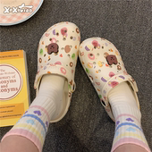 可爱小熊洞洞鞋 女软底沙滩防滑外穿夏季 少女心沙滩鞋 细细条 凉鞋