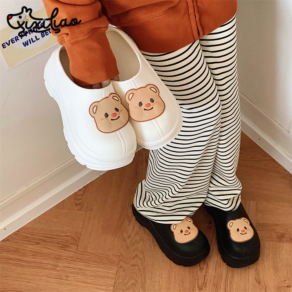 细细条可爱小熊厚底大头鞋