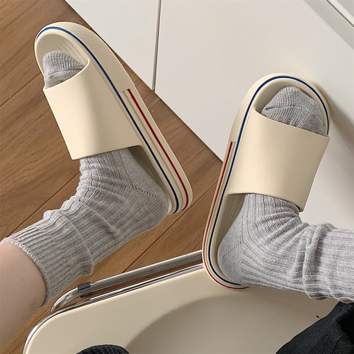 男女夏季厚底踩屎感彩色边凉拖鞋