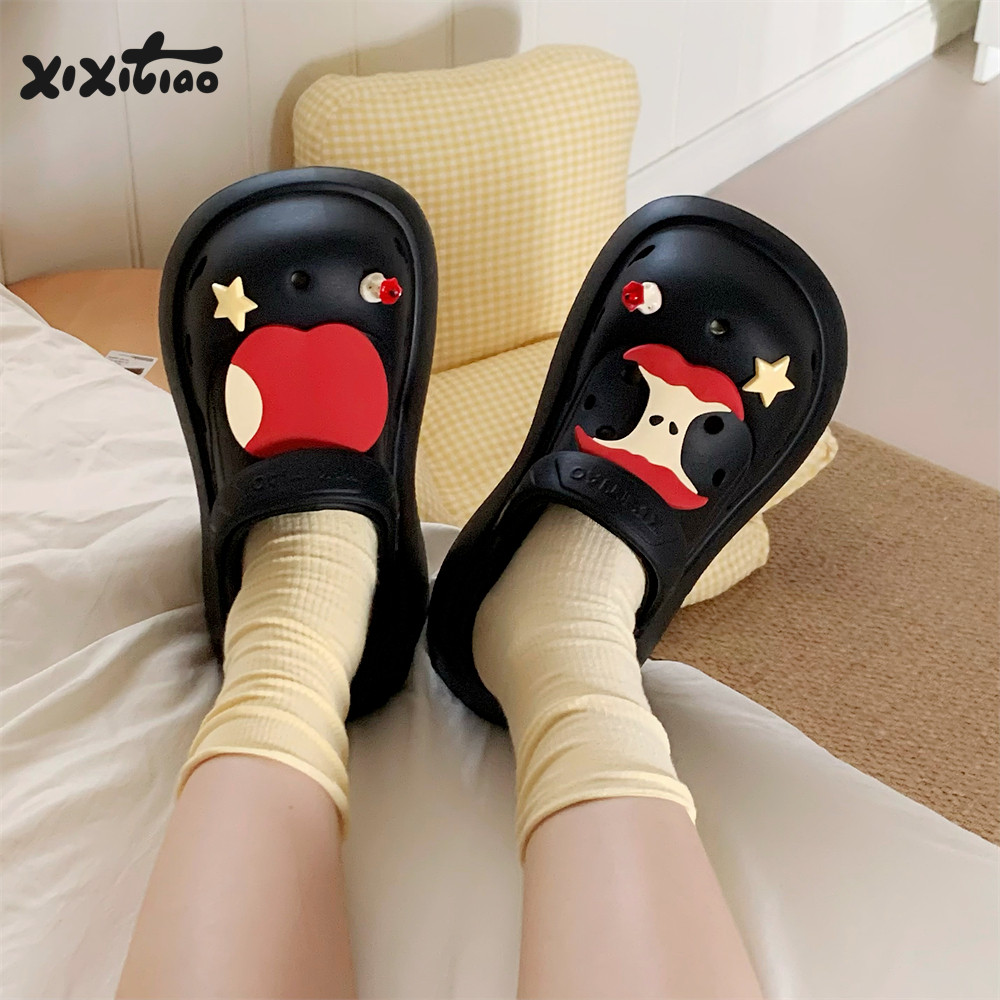 细细条创意红苹果EVA厚底凉拖鞋