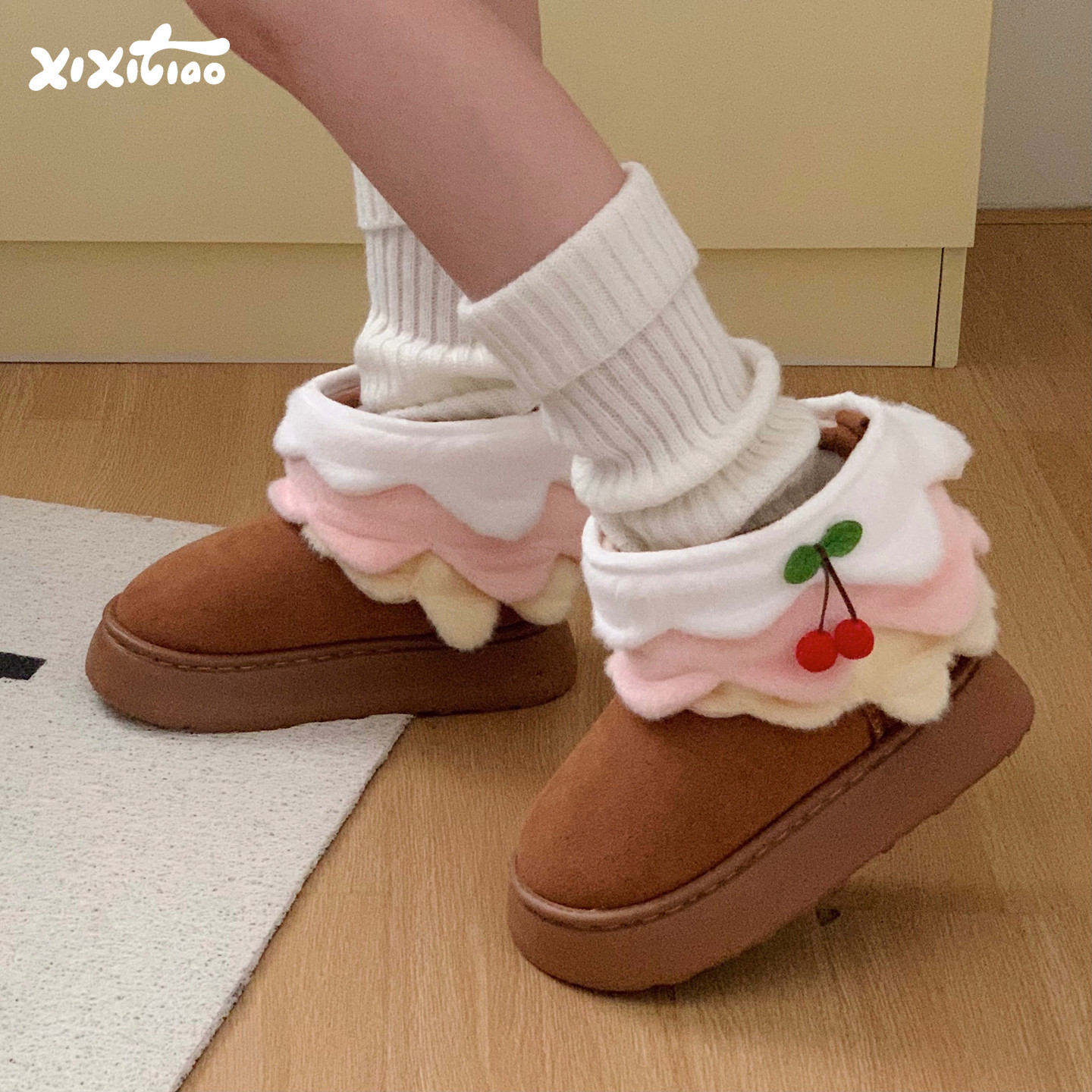 细细条甜美樱桃短筒腿套雪地靴