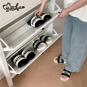 外穿防滑百搭情侣居家拖鞋 细细条 潮酷英文字母拼色凉拖男女夏季