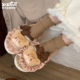 细细条 女 家居毛毛鞋 mikko联名可爱小熊棉拖鞋 甜美蝴蝶结花边冬季