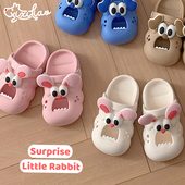 男童女童洞洞鞋 细细条 趣味小兔小狗夏季 卡通儿童包头凉拖鞋 个性
