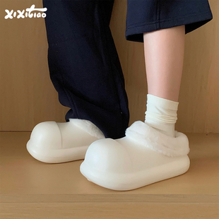 细细条 一脚蹬防水棉拖鞋女加绒懒人外穿居家防滑厚底厨师鞋冬ins