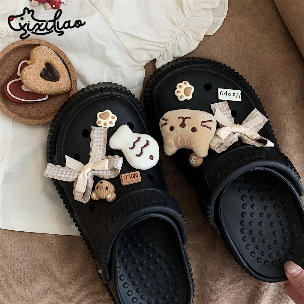 细细条可爱蝴蝶结小猫洞洞鞋