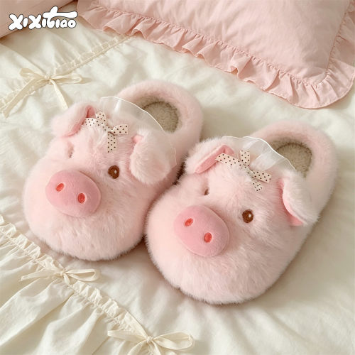 细细条可爱结婚小猪冬季棉拖鞋