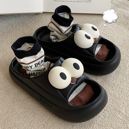 细细条搞怪可爱大眼睛情侣拖鞋