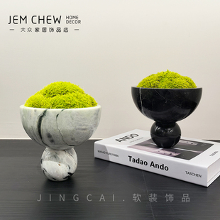 新中式 饰 样板间书房玄关边柜摆件仿真苔藓组合植物盆景道具家具装