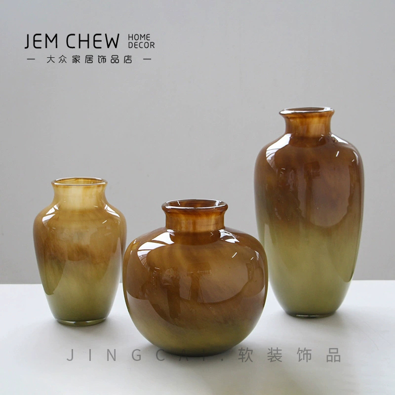 北欧轻奢中古风玻璃花瓶水平插花鲜花客厅餐桌电视柜玄关软装卧室