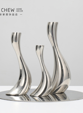 轻奢风银色金属浪漫烛光晚餐摆件