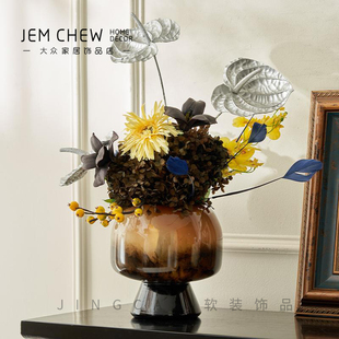 创意进口复古花器艺术展厅设计师款北欧花瓶斑马纹水果盘装饰摆件