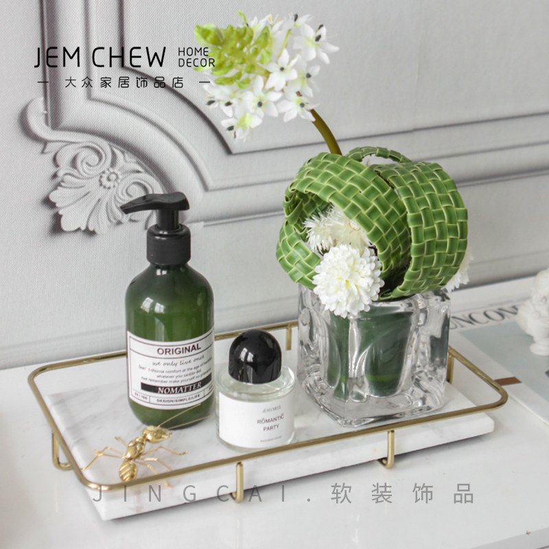 现代极简透明玻璃花器卫浴摆件设样板间家居洗漱间托盘组合装饰品
