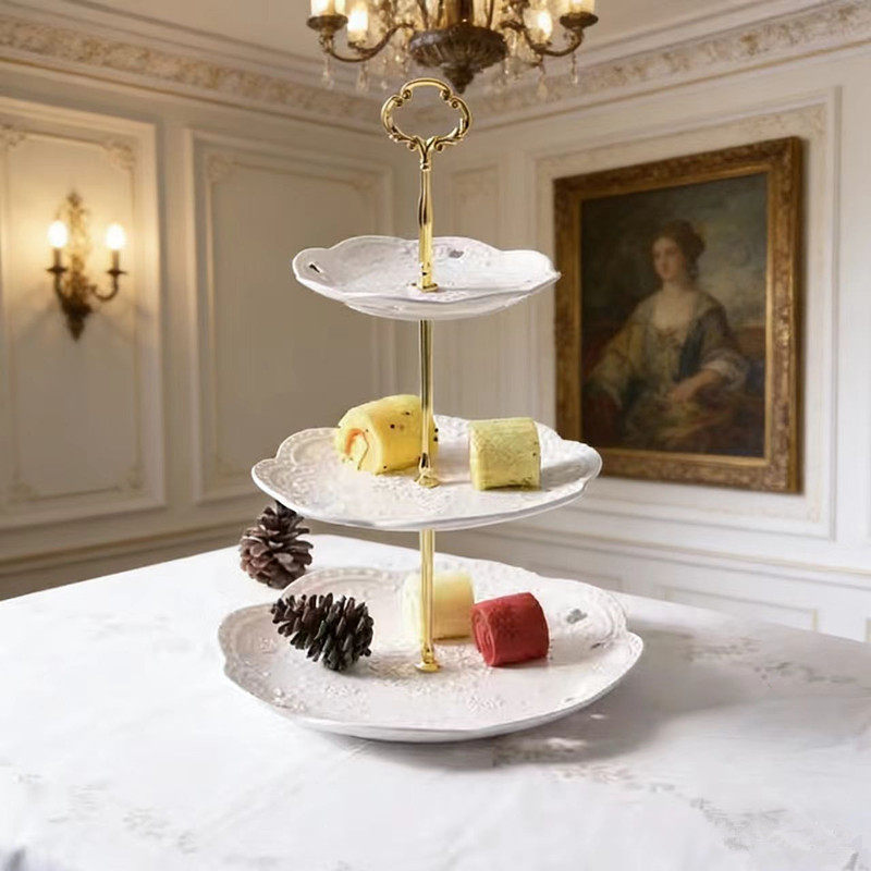北欧式陶瓷三层水果盘糕点盘下午茶点心盘蛋糕架甜品台展示架摆件