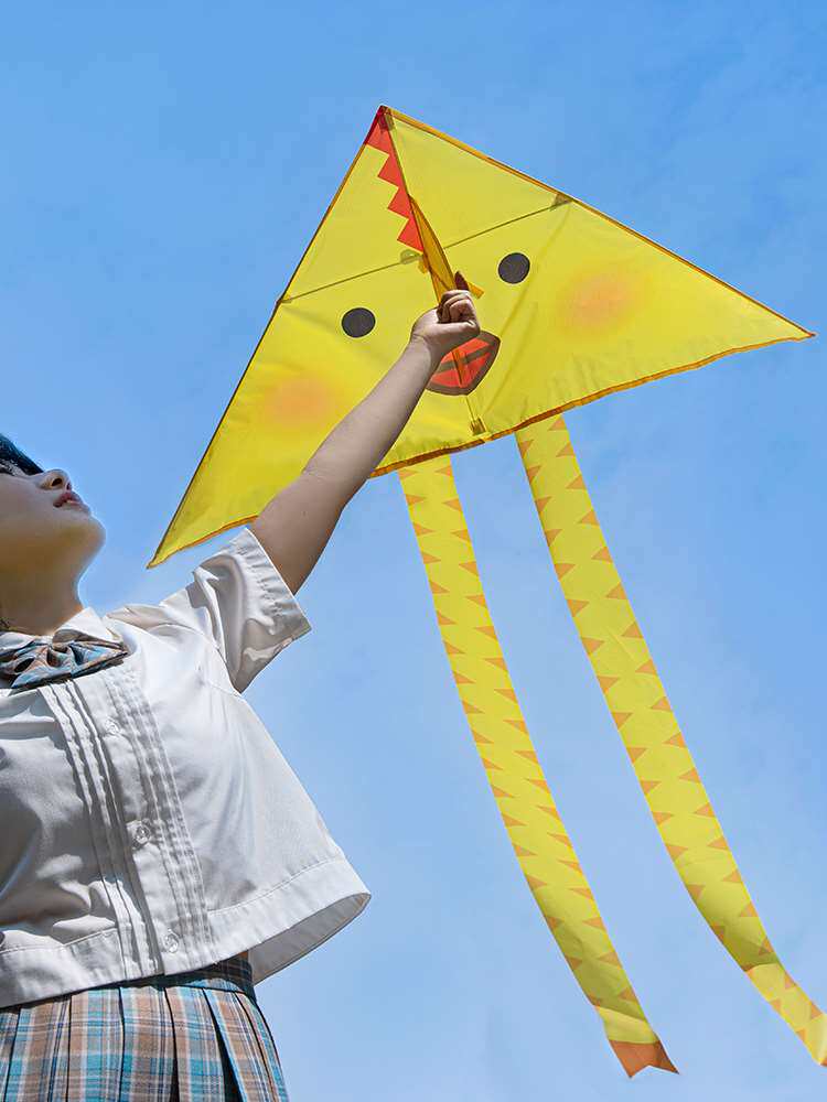 日本霜山风口的猪鸡风筝户外野餐微风易飞风筝可折叠可爱三角纸鸢