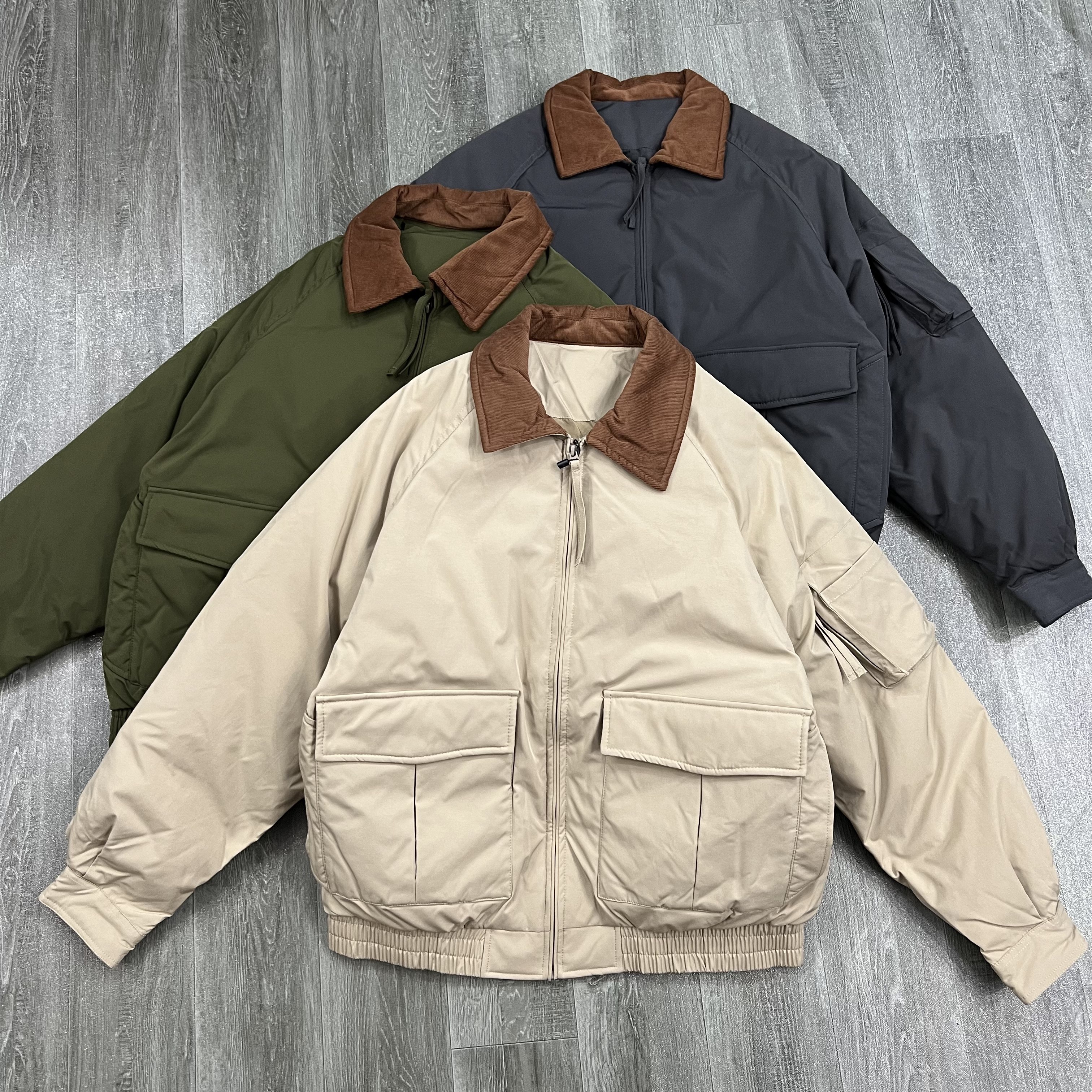 冬季羽绒服美式复古男士翻领夹克外套宽松休闲百搭工装上衣飞行服