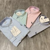 情侣衬衫 荷兰单 休闲百搭外套 男士 混纺棉条纹刺绣长袖 秋季 新款